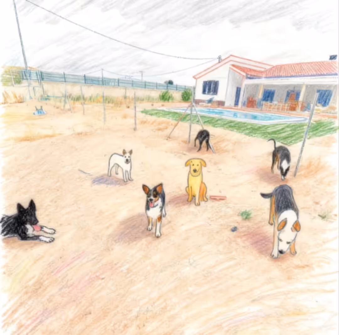 Ilustración con siete perros